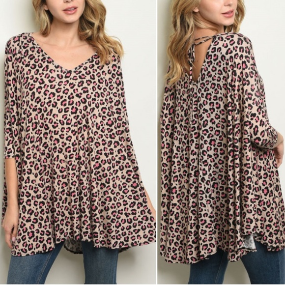 Trend Setter Diva Boutique Tops - TAUPE PINK & BLACK LEOPARD PRINT TUNIC TOP